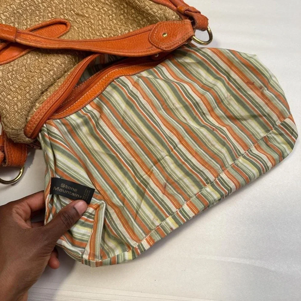 Vintage Y2K Stone Mountain Straw & Leather Hobo Bag‎